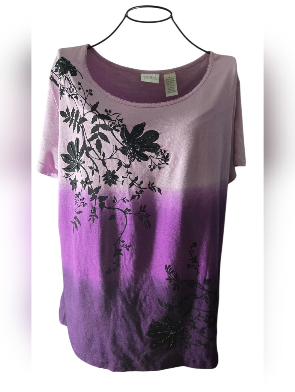 Erika Lavender to Deep Purple Ombre Floral Short-Sleeve Top Size L